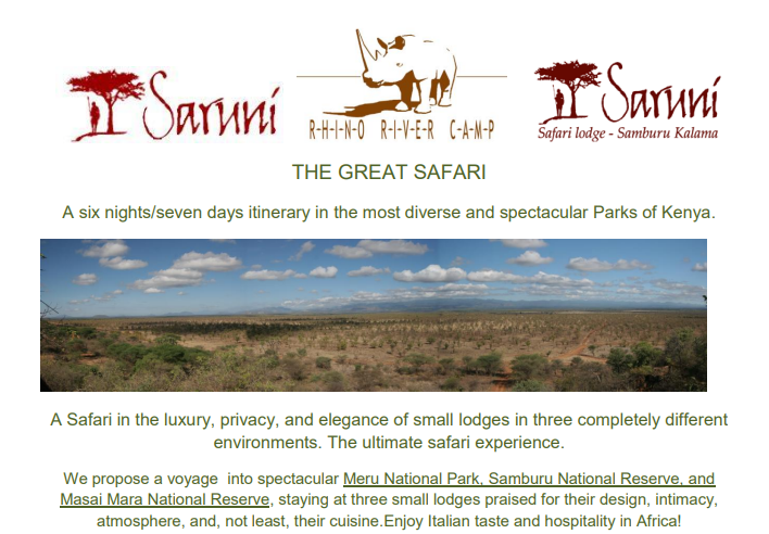 The Great Safari Itinerary: Meru - Samburu - Maasai Mara (7 Days, 6 Nights)